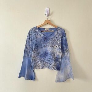 Blue Paisley Bell Sleeve Top